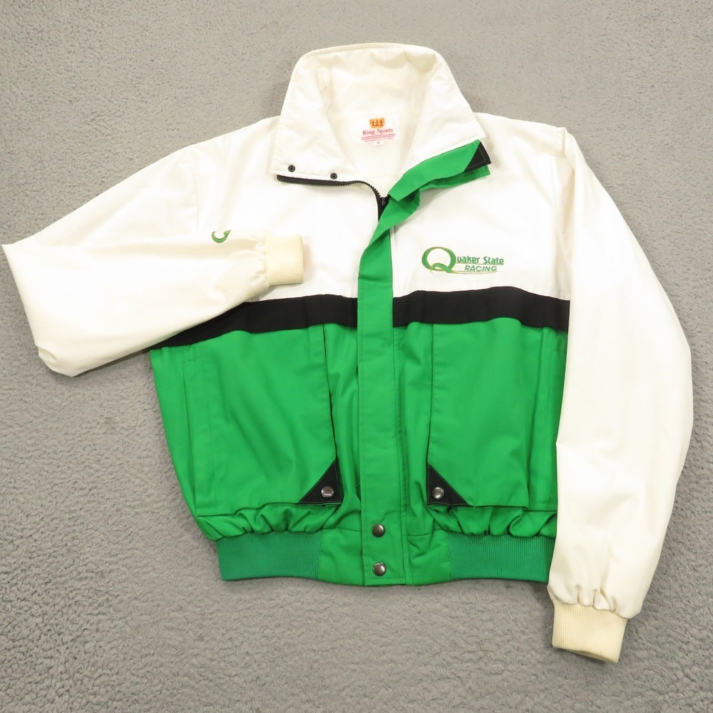 Vintage King Sports Quaker State Racing Jacket Mens XL Green 80s Bomber Pit Crew